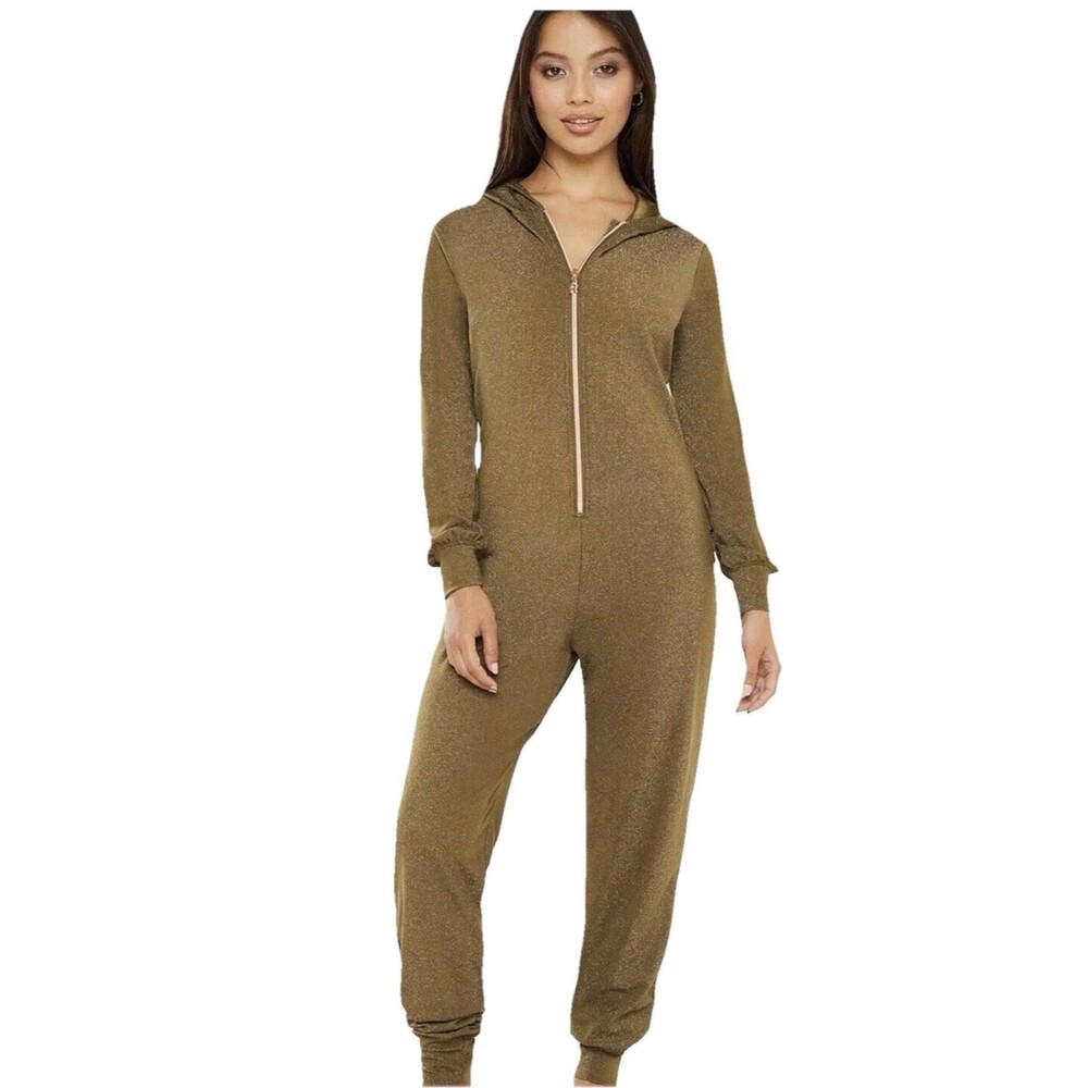 Savage x Fenty Sleep & Shine Hooded Jumpsuit Medium  M Green Metallic Glitter